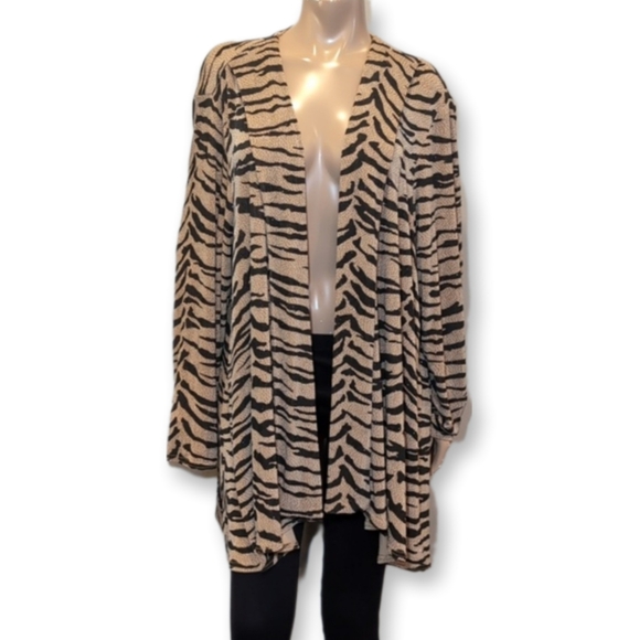 💙ONYX NITE By Wendye Chaitin Cardigan Sequin Tiger Stripe Print Dressy Tunic - Picture 1 of 10